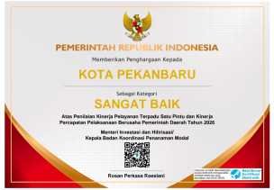 Pemko Pekanbaru Kembali Raih Penghargaan Nasional, Kali Ini Sabet Predikat Sangat Baik untuk Iklim Investasi