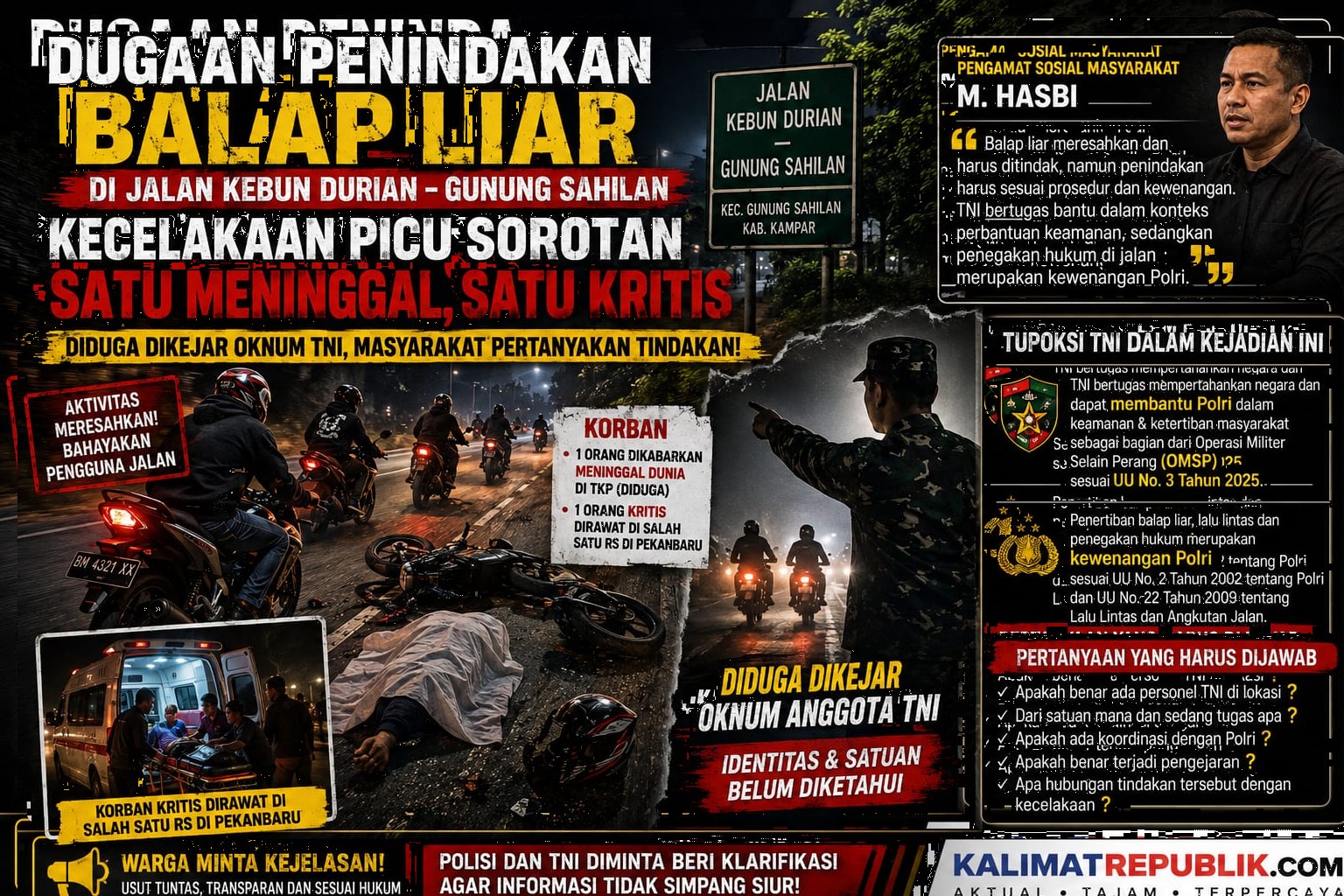 Dugaan Penindakan Balap Liar di Jalan Kebun Durian–Gunung Sahilan Dipertanyakan, Kecelakaan Picu Sorotan