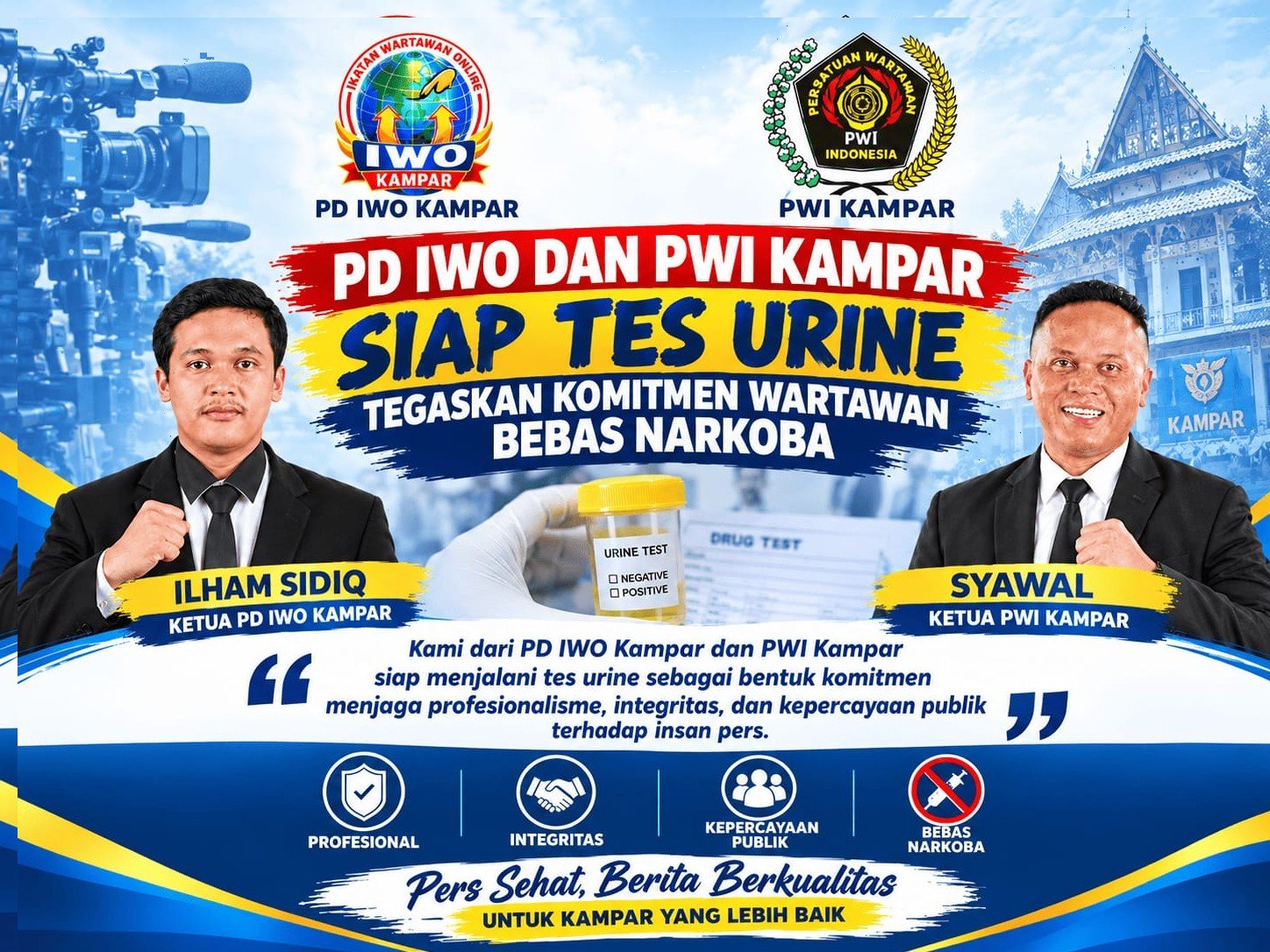 PD IWO dan PWI Kampar Siap Tes Urine, Tegaskan Komitmen Wartawan Bebas Narkoba