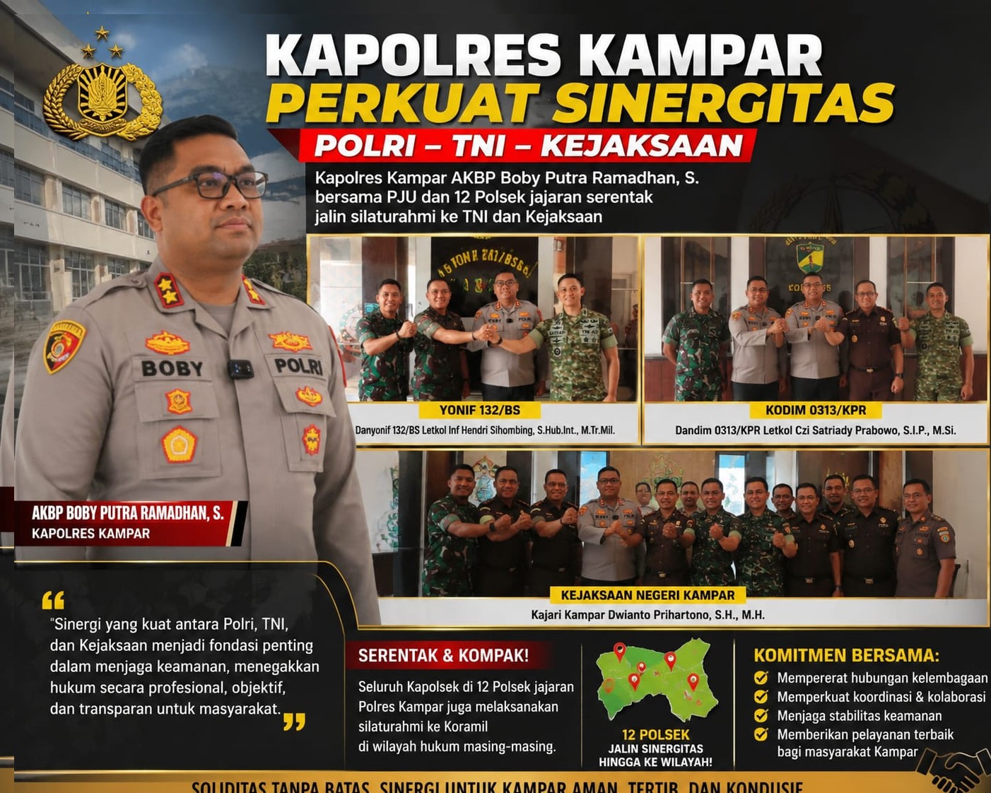 Kapolres Kampar Perkuat Sinergitas TNI dan Kejaksaan Melalui Silaturahmi Lintas Institusi