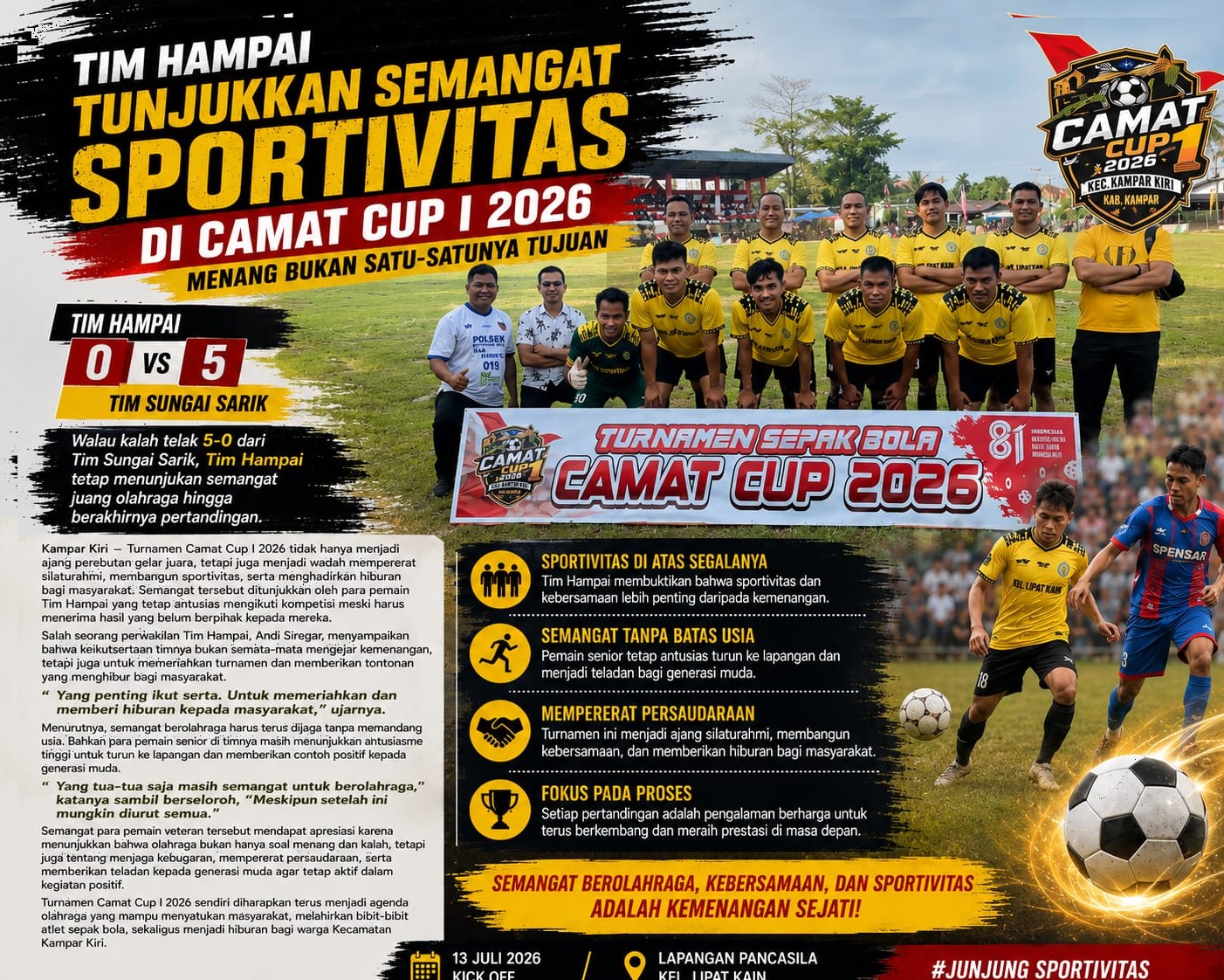 Tim Hampai Tunjukkan Semangat Sportivitas di Camat Cup I 2026: Menang Bukan Satu-satunya Tujuan