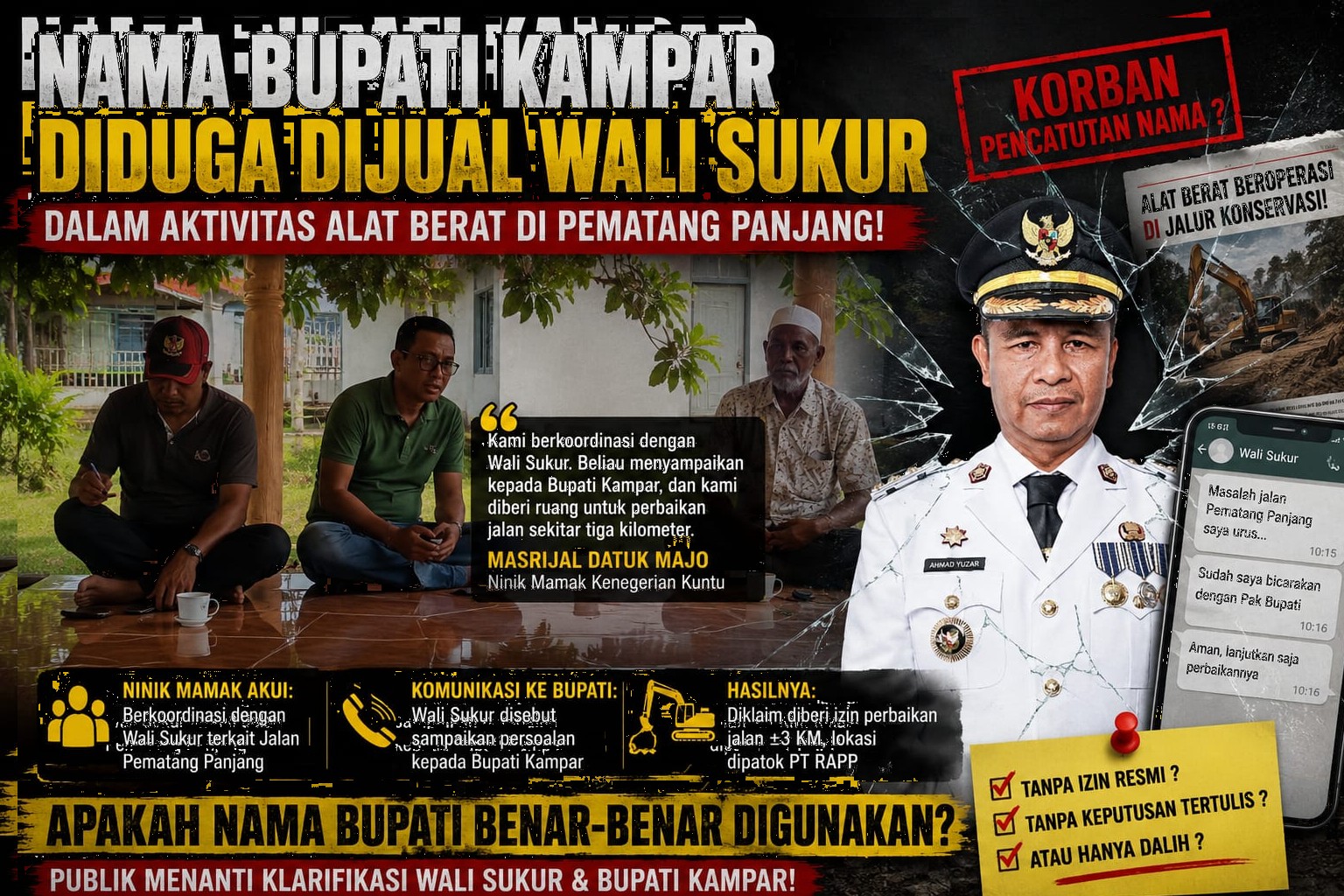 Nama Wali Sukur dan Bupati Kampar Disebut dalam Polemik Alat Berat Pematang Panjang, Pengakuan Ninik Mamak Jadi Sorotan!