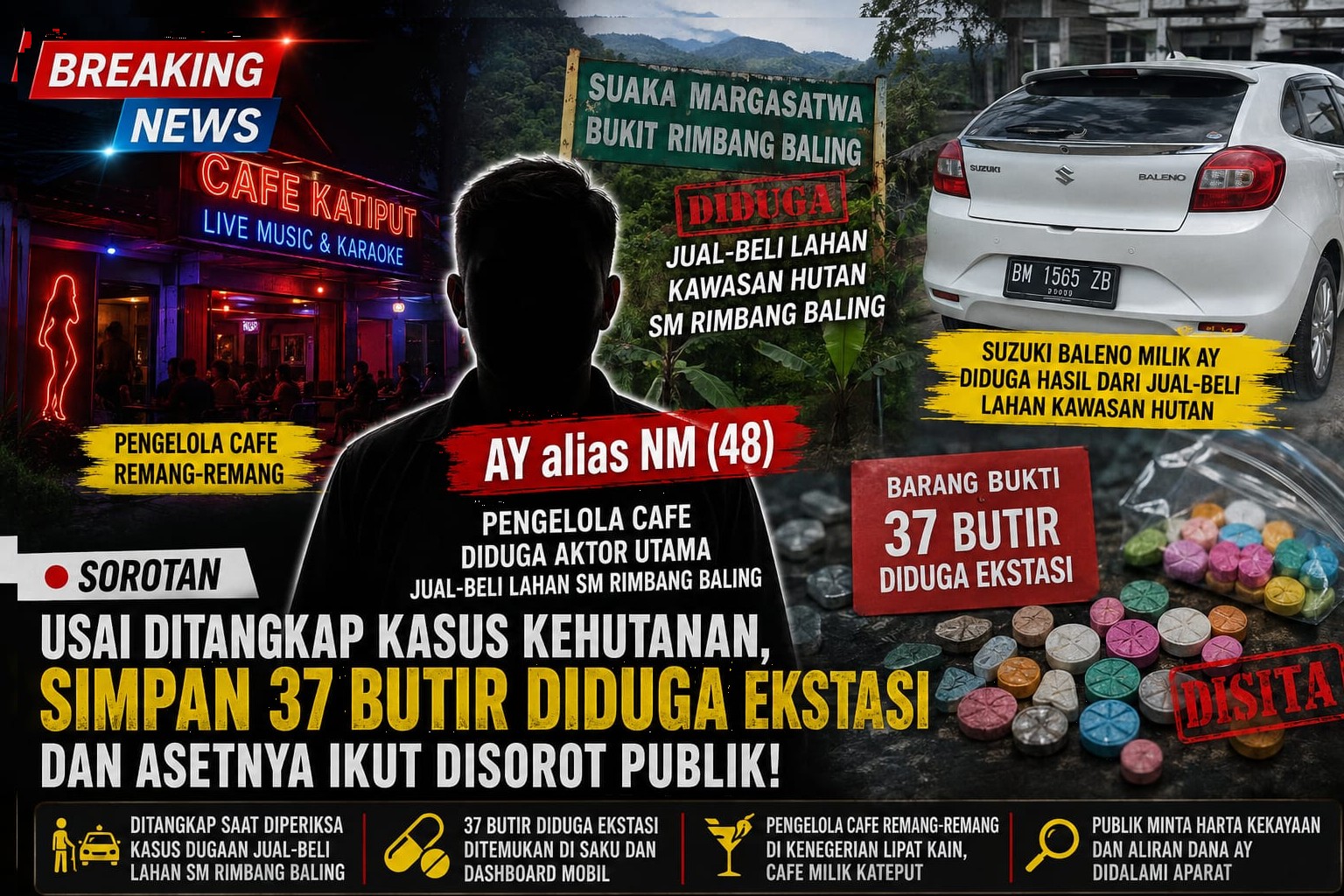 AY Alias NM: Dari Dugaan Jual-Beli Lahan SM Rimbang Baling hingga 37 Butir Diduga Ekstasi
