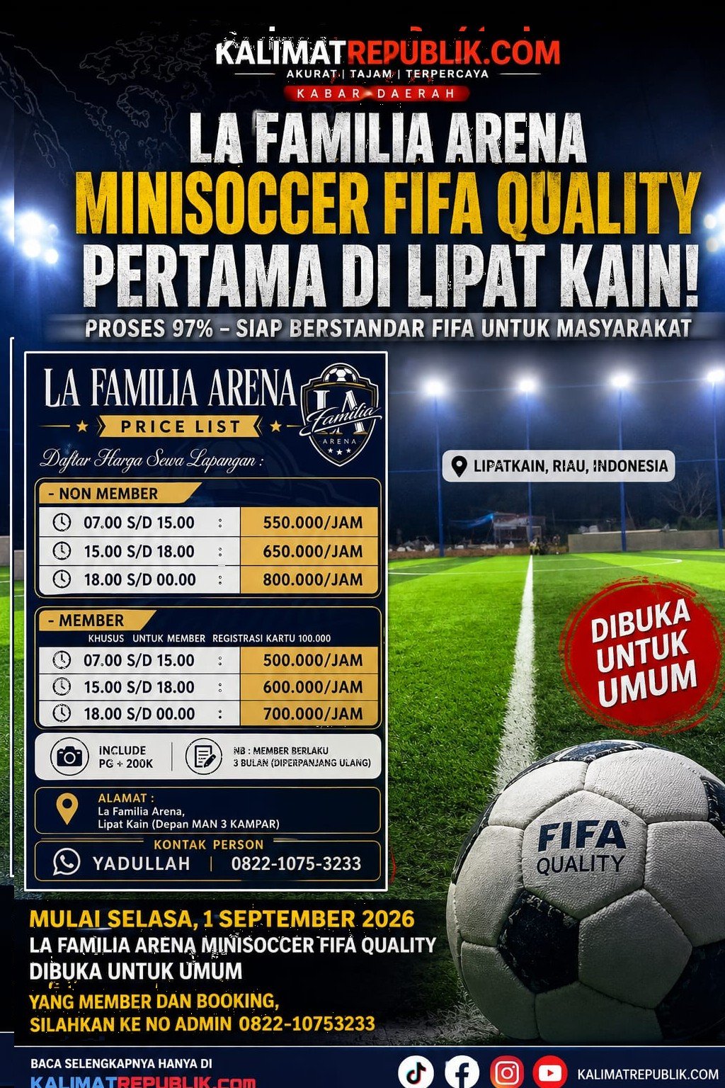 La Familia Arena Minisoocer FIFA Quality Segera Dibuka, Jadi Wadah Olahraga Baru di Lipat Kain