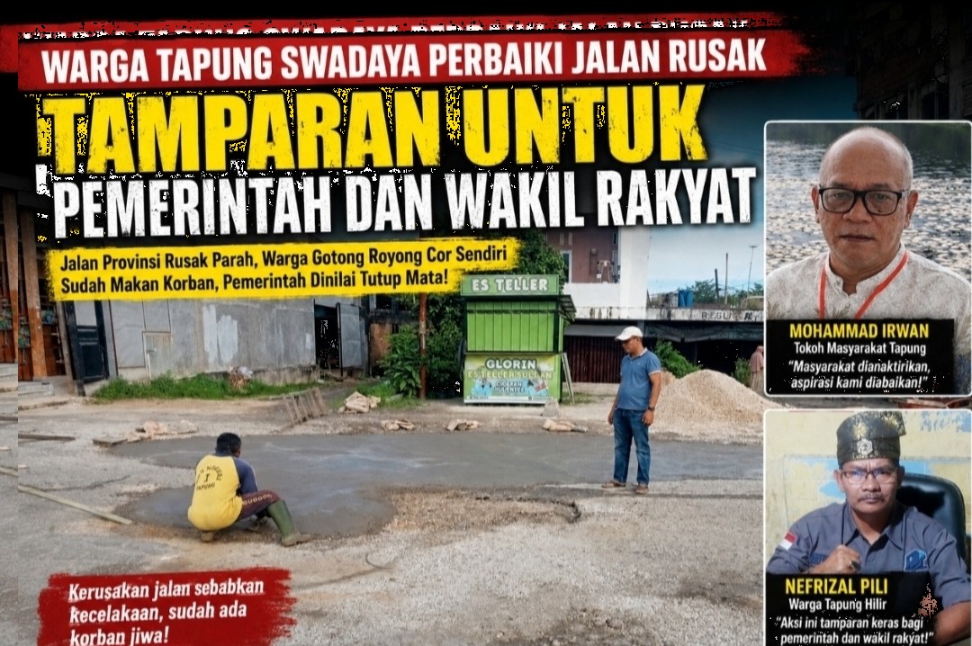 Tamparan untuk Pemerintah dan Wakil Rakyat, Warga Tapung Swadaya Perbaiki Jalan Rusak