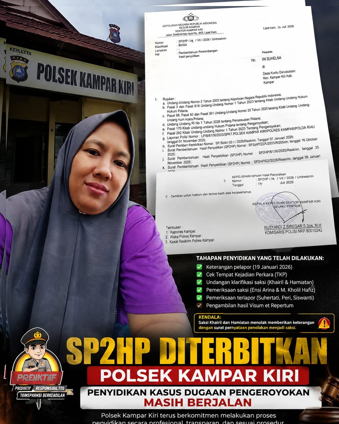 Polsek Kampar Kiri Terbitkan SP2HP, Kasus Dugaan Pengeroyokan Masuk Tahap Gelar Perkara