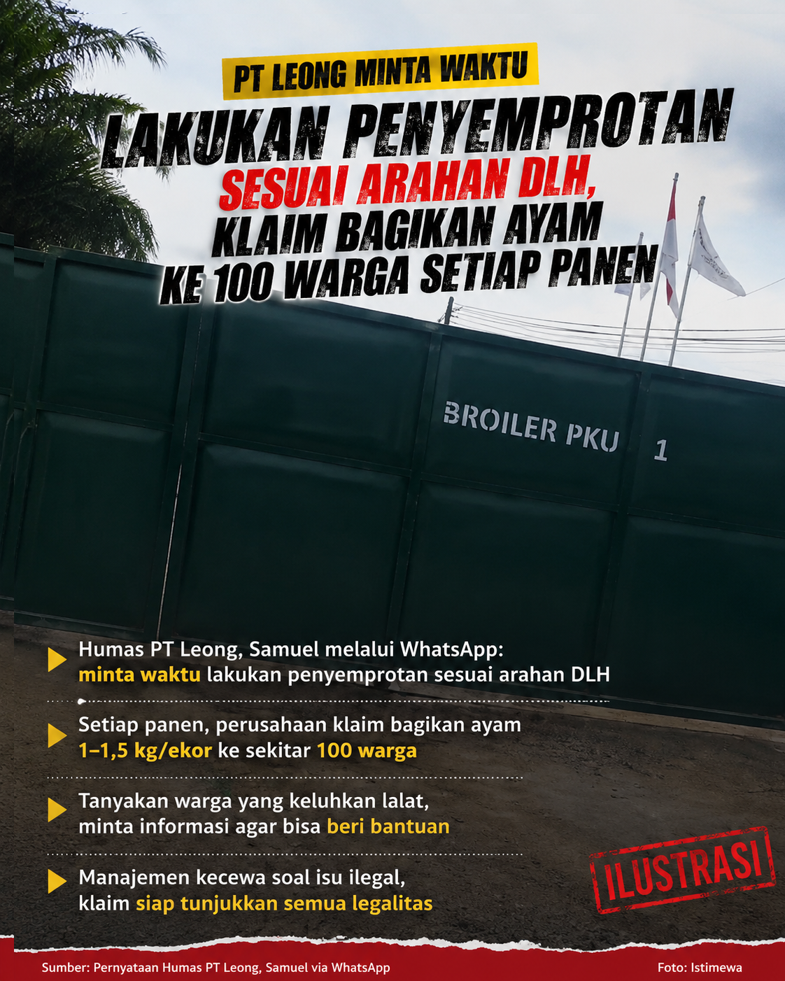 Humas PT Leong Minta Waktu Lakukan Penyemprotan Sesuai Arahan DLH, Klaim Bagikan Ayam ke 100 Warga Setiap Panen