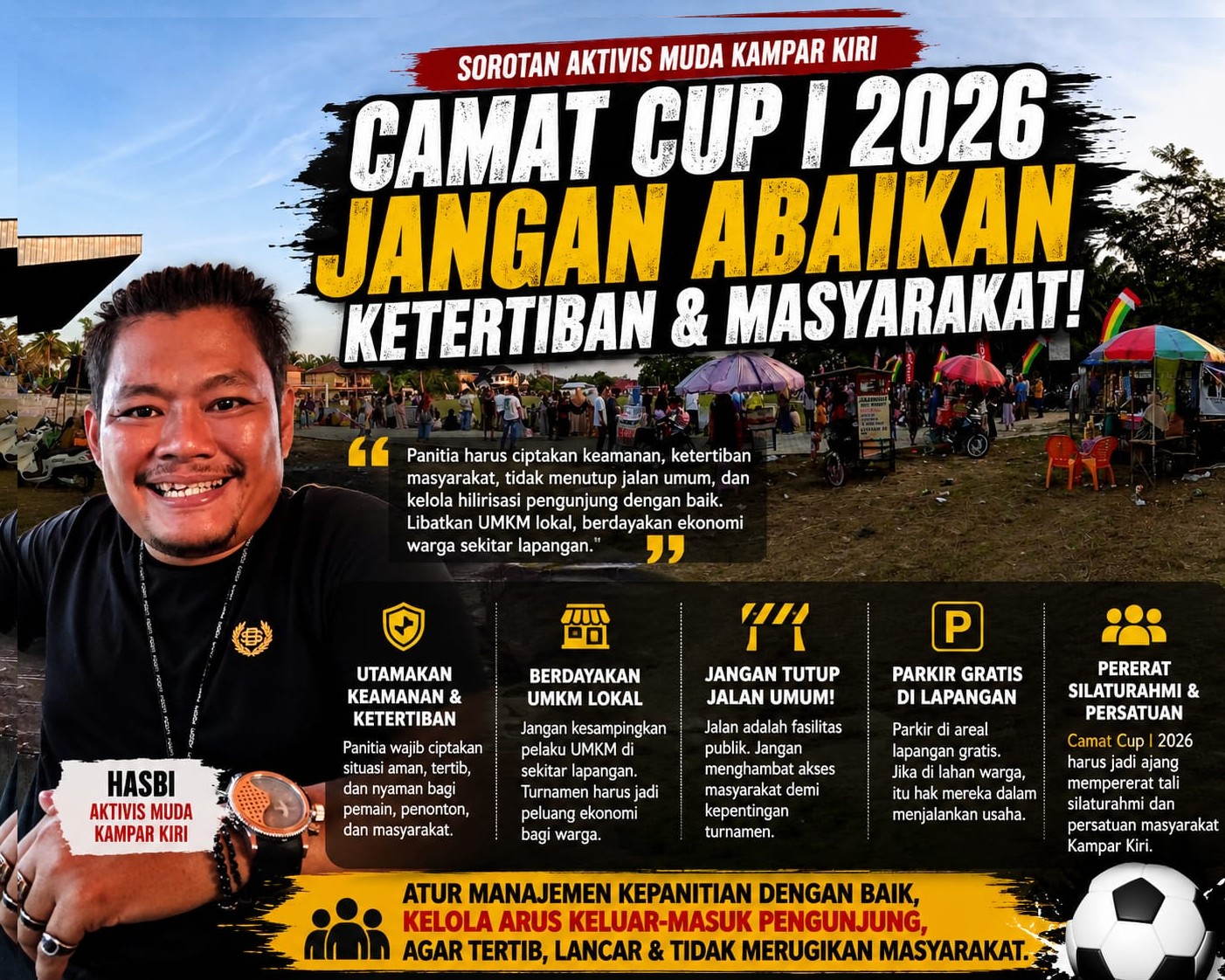 Aktivis Muda Kampar Kiri Soroti Pelaksanaan Camat Cup I 2026, Minta Panitia Utamakan Ketertiban dan Berdayakan UMKM