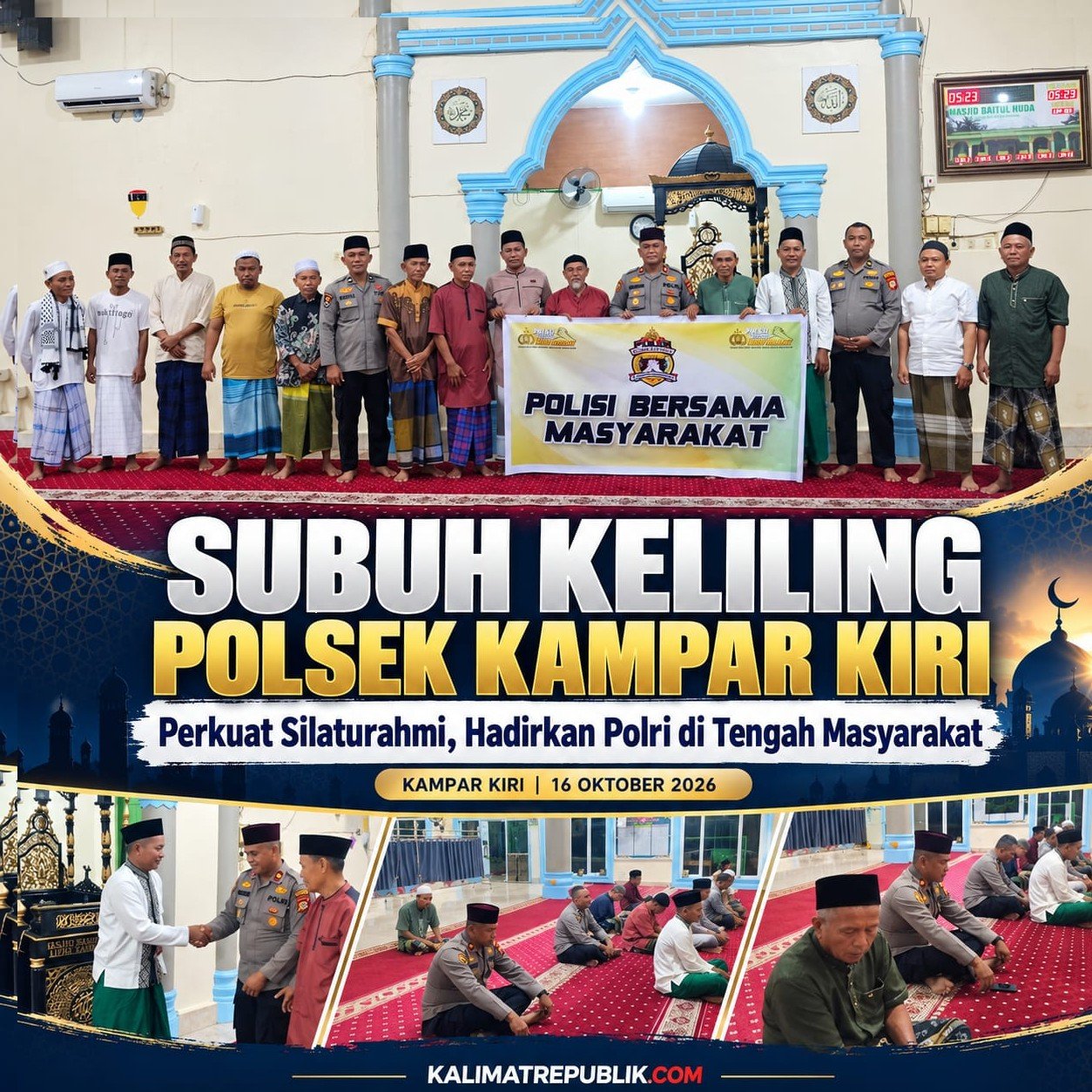 Kapolsek Kampar Kiri Pimpin Subuh Keliling di Masjid Baitul Huda, Perkuat Kedekatan Polri dengan Masyarakat