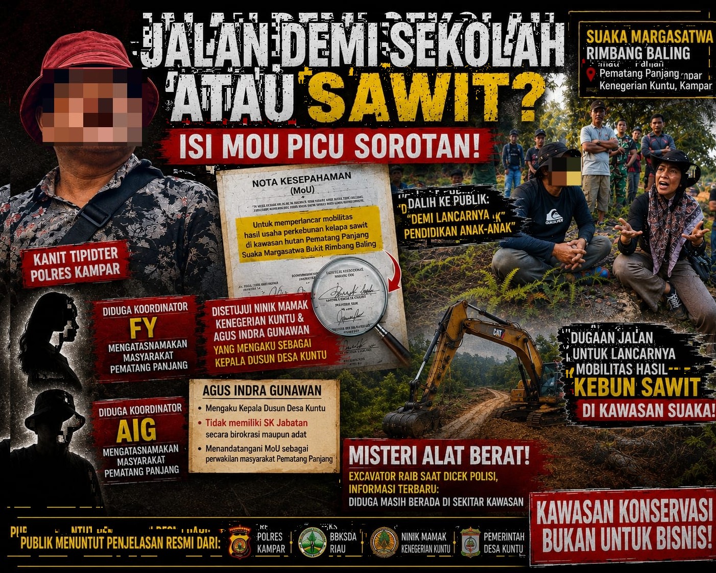 Dalih Perbaikan Jalan Demi Pendidikan ?, Dokumen MoU Ninik Mamak Justru Sebut Mobilitas Hasil Kebun Sawit di Kawasan Suaka Margasatwa Rimbang Baling