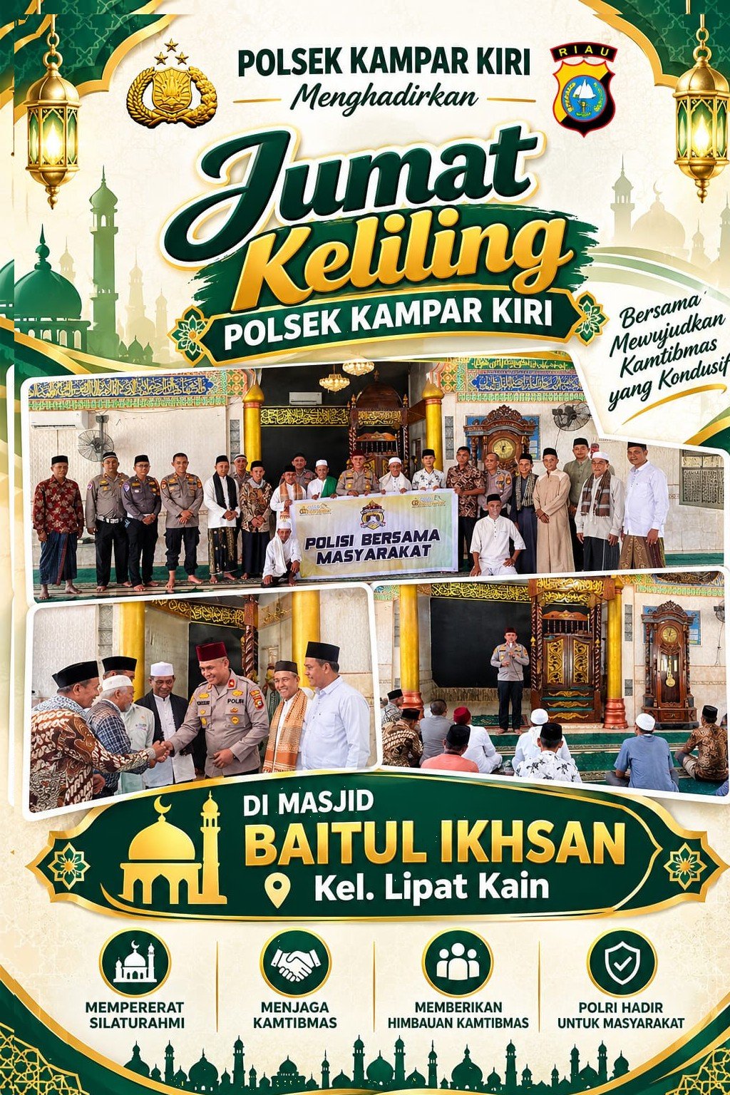 Jumat Keliling di Lipatkain Selatan, Kapolsek Kampar Kiri Edukasi Warga Cegah Perkelahian Pelajar