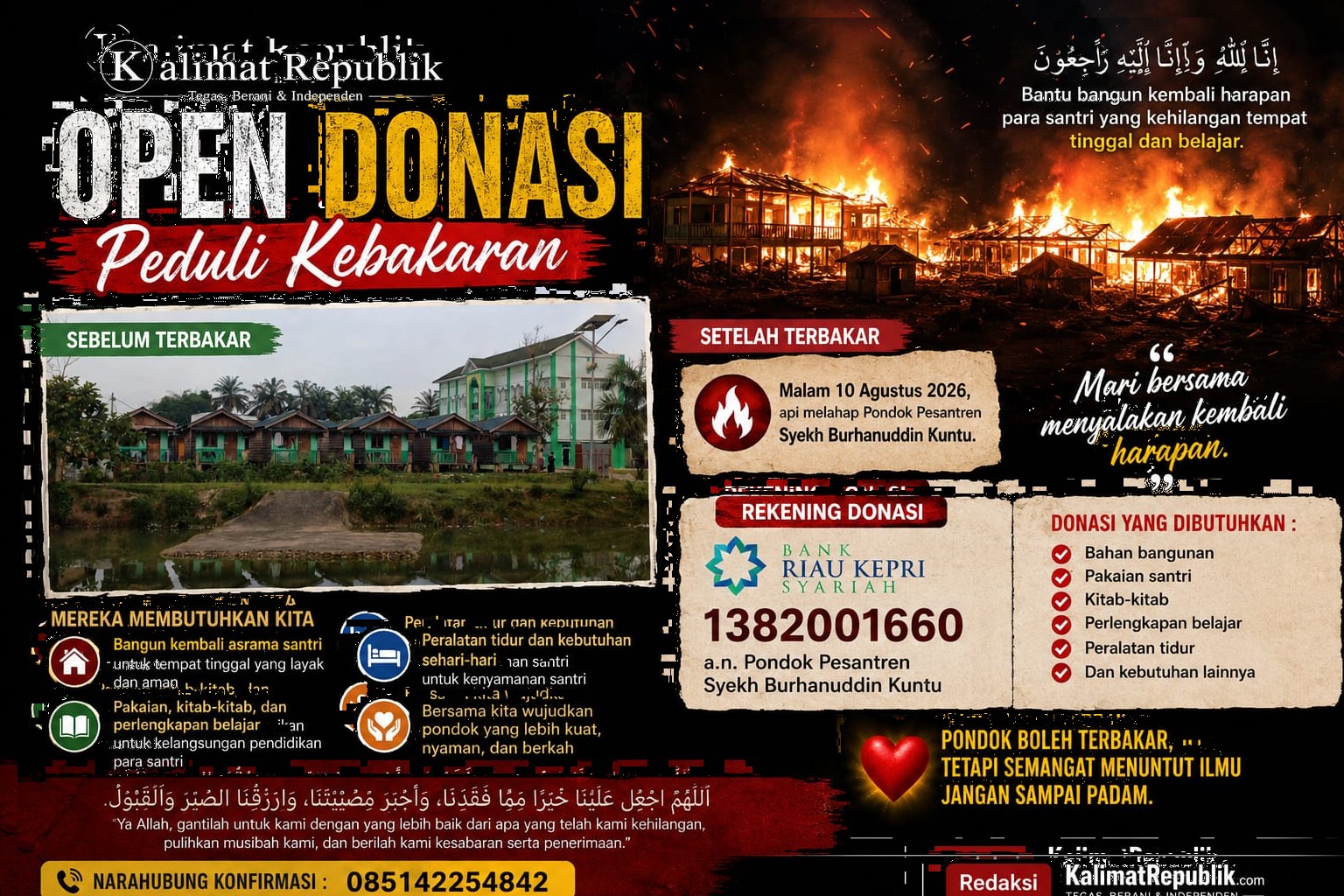 Pondok Pesantren Syekh Burhanuddin Kuntu Terbakar, Redaksi Buka Donasi untuk Bantu Santri