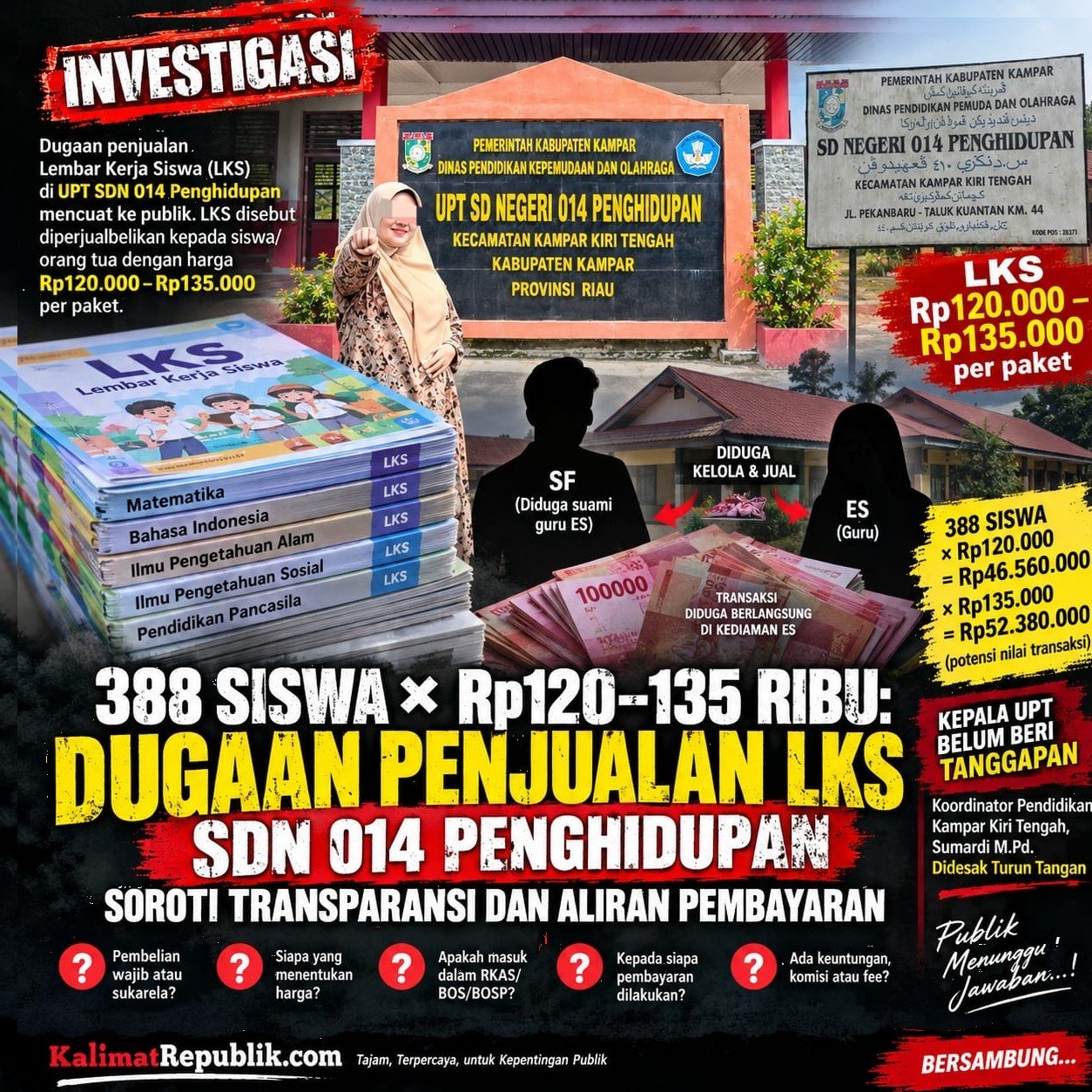 388 Siswa × Rp120–135 Ribu: Dugaan Penjualan LKS SDN 014 Penghidupan Soroti Transparansi dan Aliran Pembayaran
