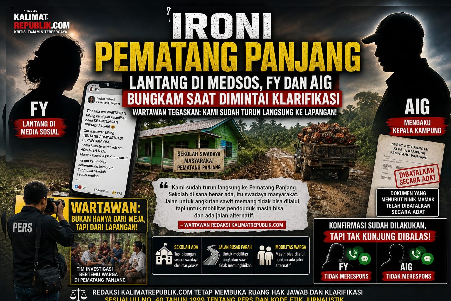 Ironi Pematang Panjang: Lantang di Media Sosial, FY dan AIG Bungkam Saat Dimintai Klarifikasi, Wartawan Tegaskan Sudah Turun Langsung ke Lapangan