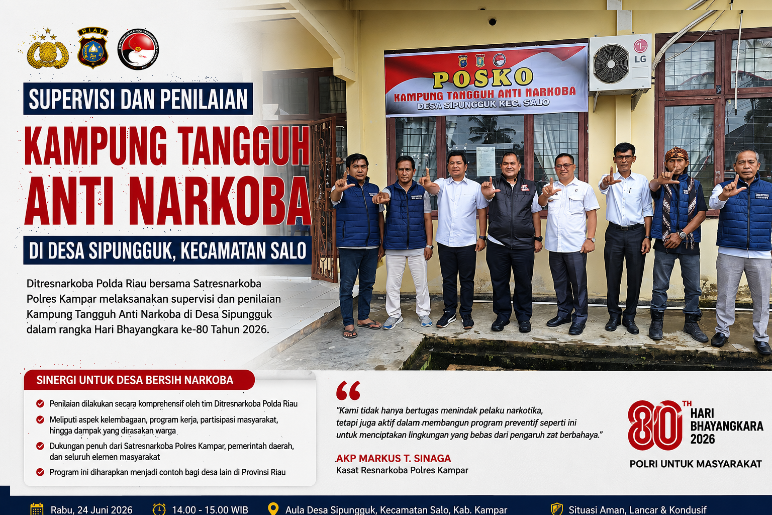 Ditresnarkoba Polda Riau Laksanakan Supervisi Kampung Tangguh Anti Narkoba di Desa Sipungguk