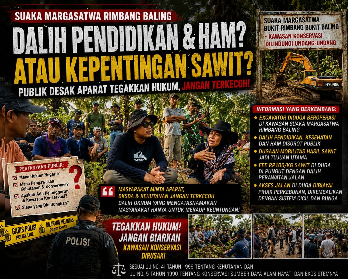 Dalih HAM hingga Pendidikan Disorot, Publik Desak Aparat Ungkap Dugaan Kepentingan di Balik Aktivitas Jalan Pematang Panjang Kawasan Suaka Margasatwa Rimbang Baling