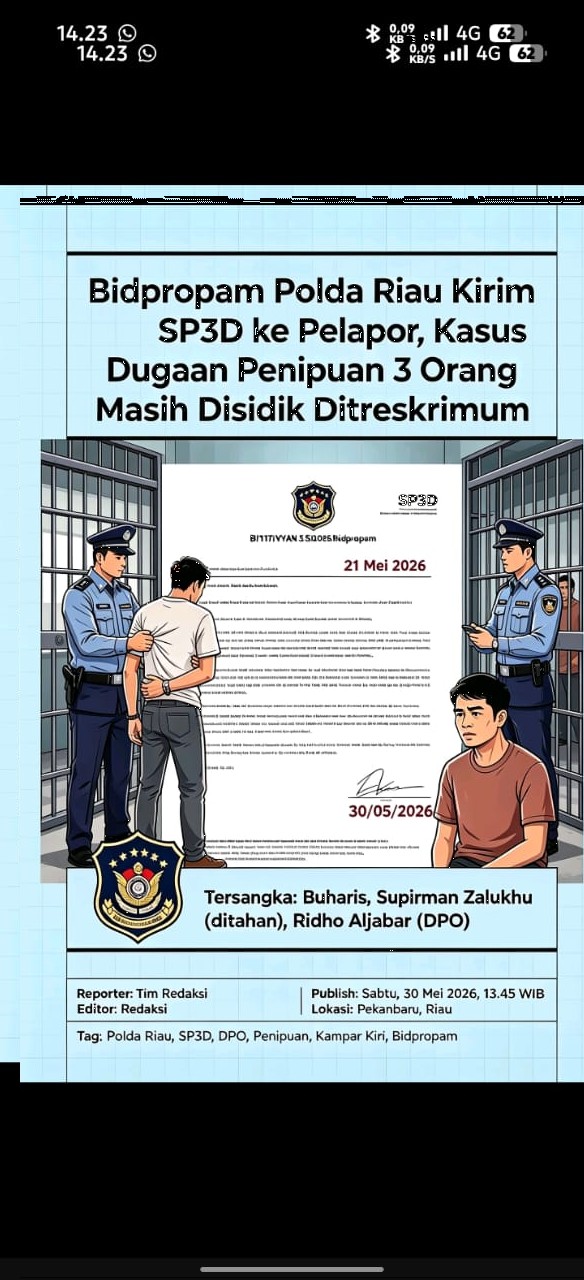 Bidpropam Polda Riau Kirim SP3D ke Pelapor, Kasus Dugaan Penipuan 3 Orang Masih Disidik Ditreskrimum