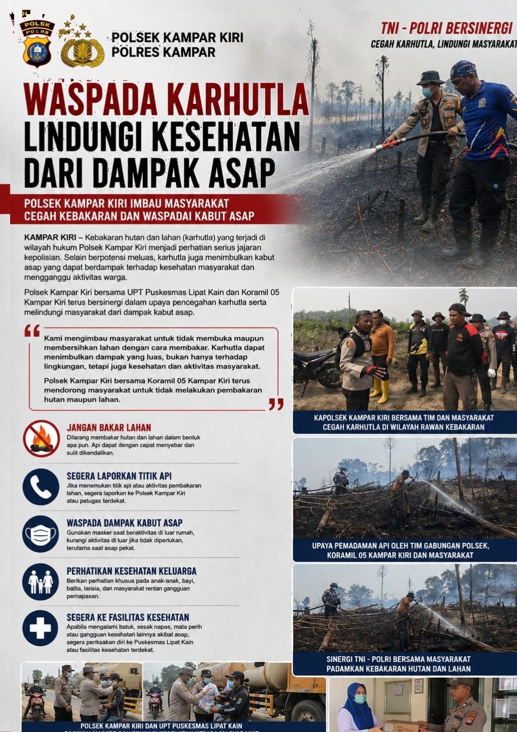 Kapolsek Kampar Kiri Imbau Warga Waspadai Karhutla dan Dampak Kabut Asap