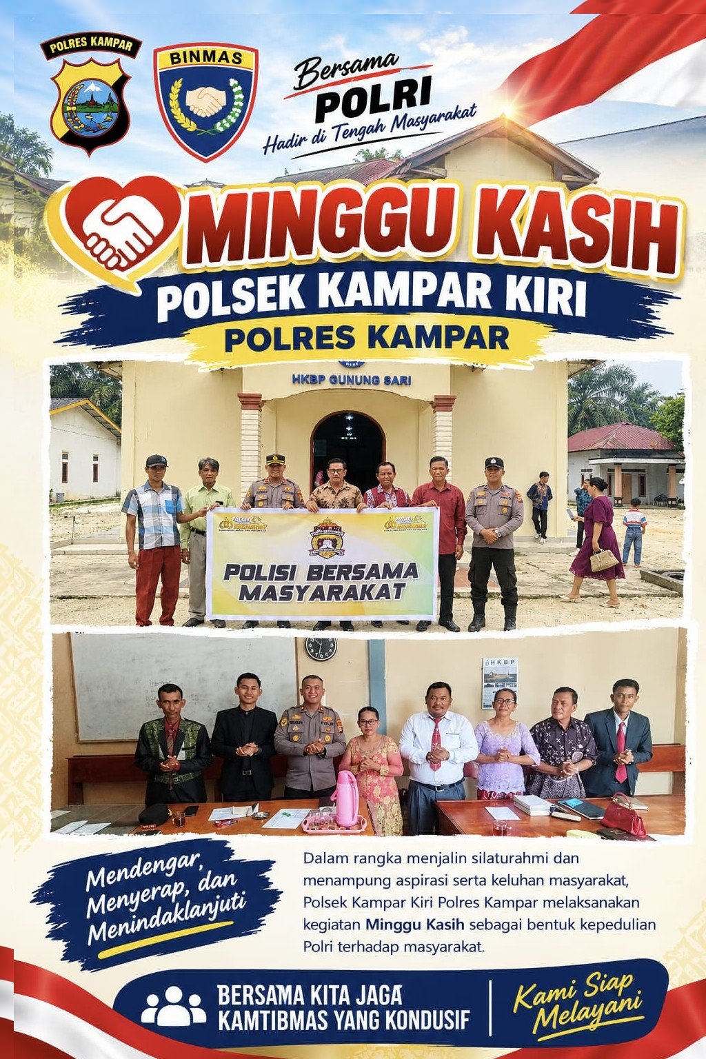 Minggu Kasih di Gereja HKBP Gunung Sari, Kapolsek Kampar Kiri Ajak Masyarakat Bersama Jaga Kamtibmas