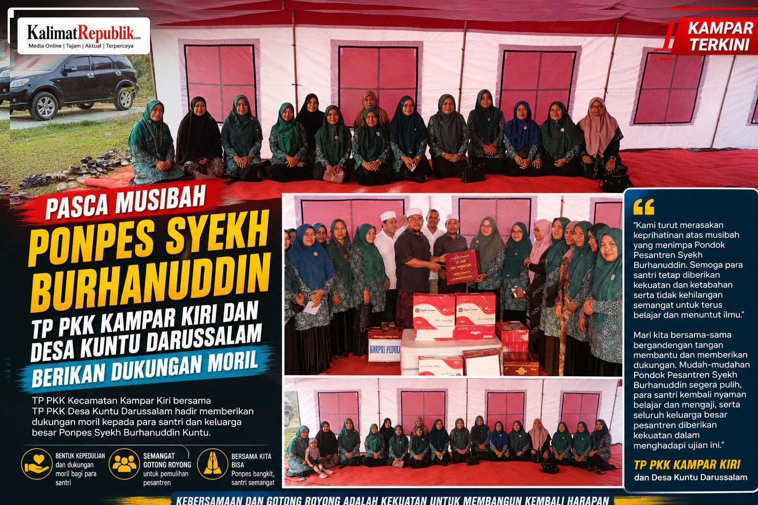 Pasca Musibah Ponpes Syekh Burhanuddin, TP PKK Kampar Kiri dan Desa Kuntu Darussalam Berikan Dukungan Moril