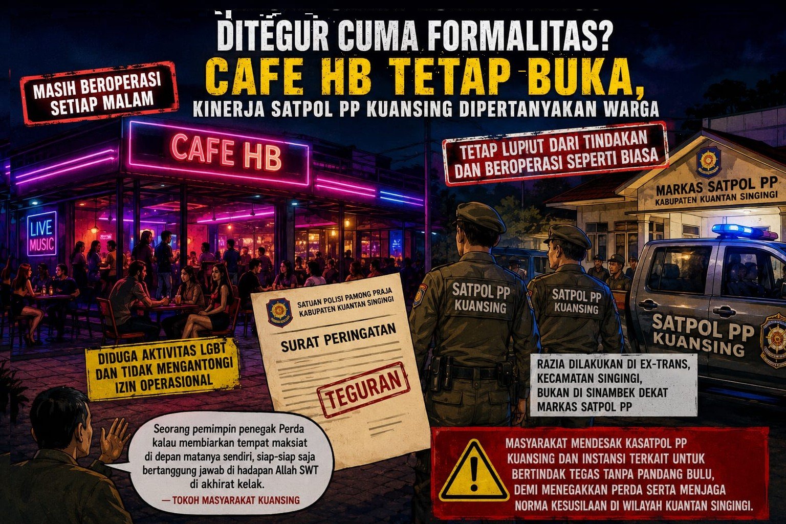 Ditegur Cuma Formalitas? Cafe HB Tetap Buka, Kinerja Satpol PP Kuansing Dipertanyakan Warga