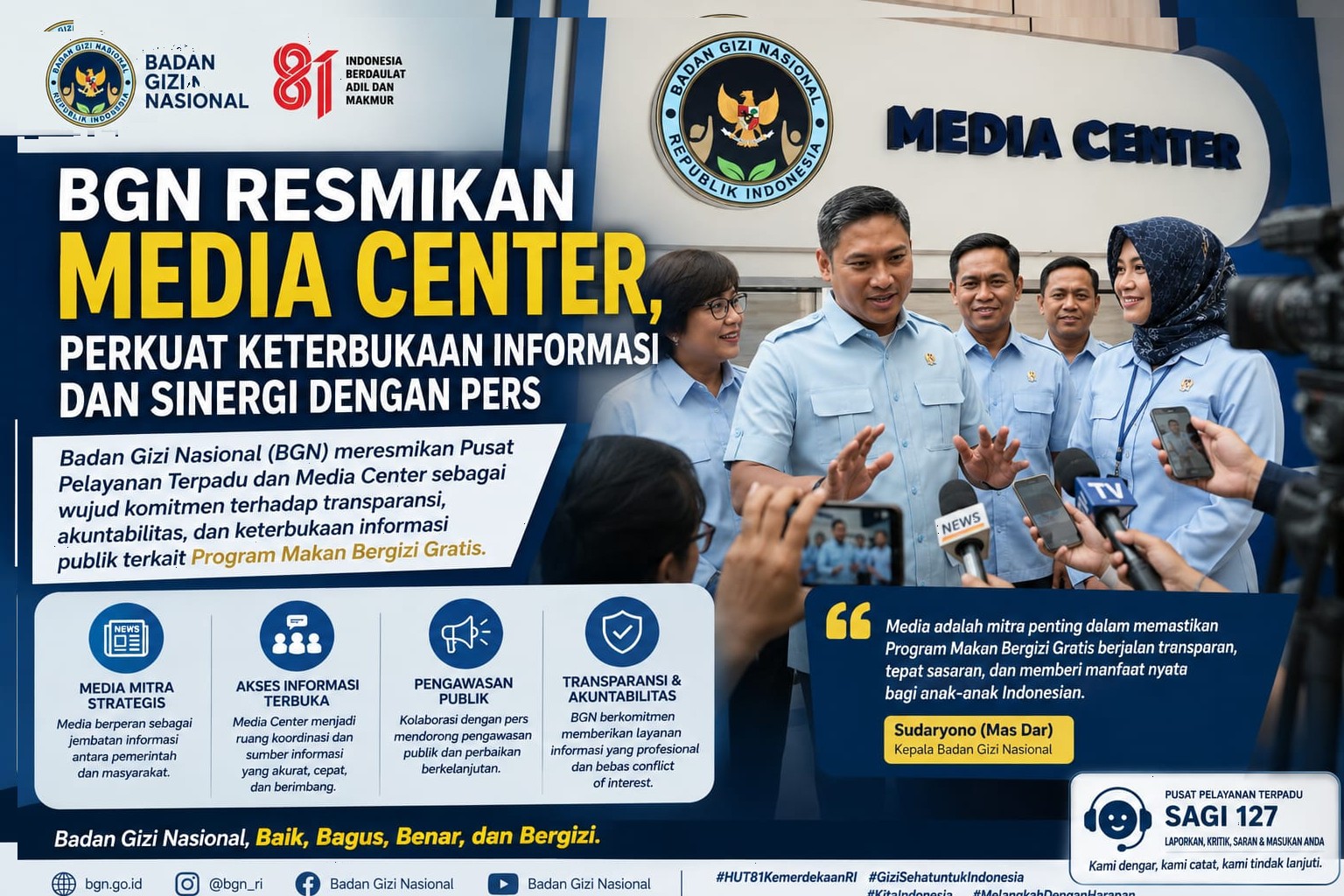 BGN Resmikan Media Center, Perkuat Sinergi dengan Pers dan Keterbukaan Informasi Publik