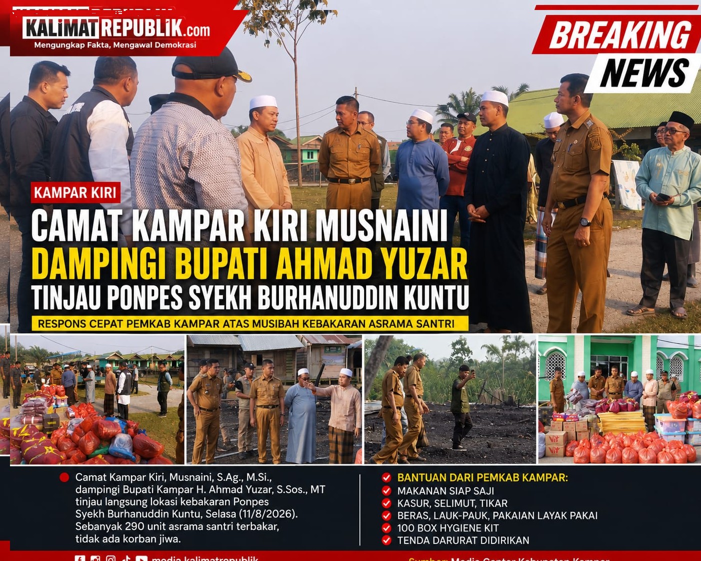 Camat Kampar Kiri Musnaini Dampingi Bupati Ahmad Yuzar Tinjau Ponpes Syekh Burhanuddin, Pemerintah Dukung Pemulihan Santri