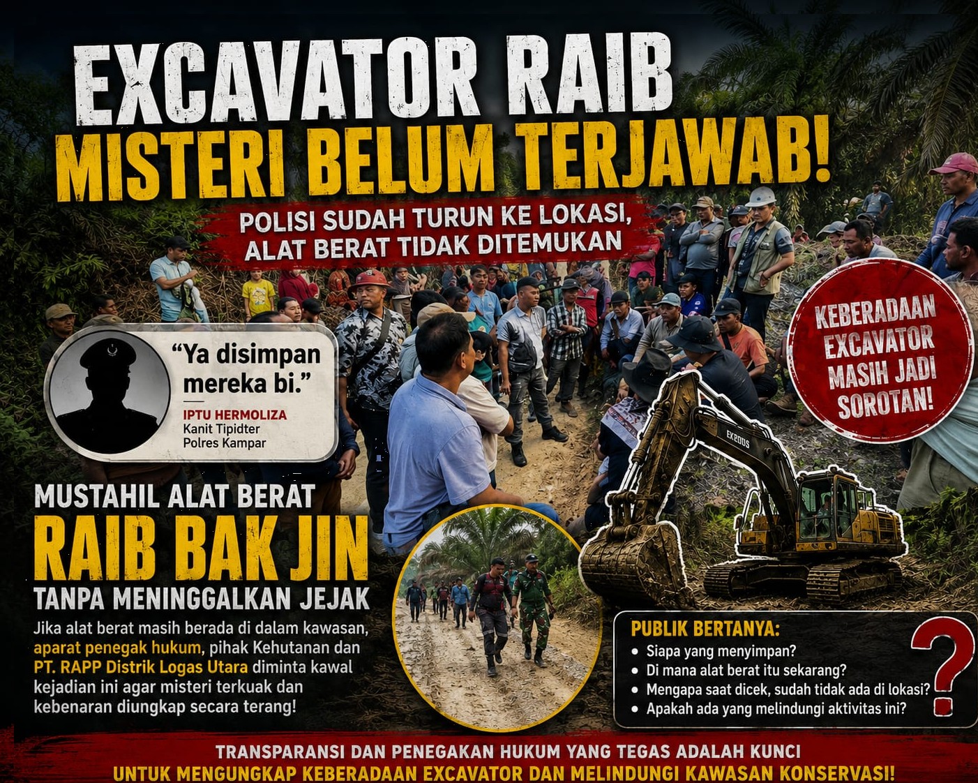 Excavator Hilang Saat Dicek Polisi, Jawaban Singkat Kanit Tipidter Polres Kampar Picu Pertanyaan Baru