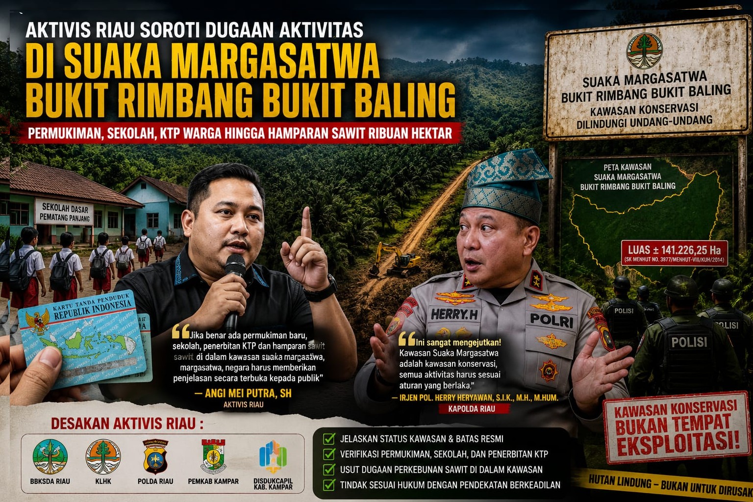 Green Policing Kapolda Riau Diuji, Aktivis Soroti Dugaan Permukiman, Sekolah, KTP Warga hingga Hamparan Sawit di SM Bukit Rimbang Bukit Baling, Desak BBKSDA, KLHK dan Pemkab Kampar Buka Fakta