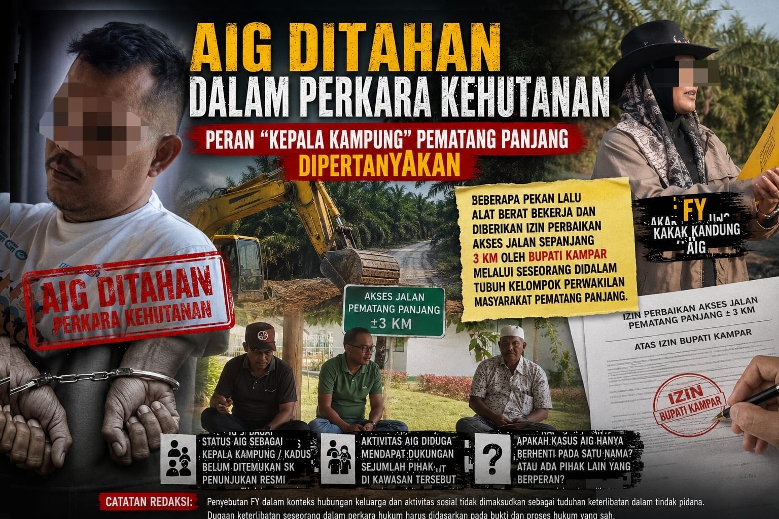 AIG Ditahan dalam Perkara Kehutanan, Aktivitas Pematang Panjang dan Izin Perbaikan Jalan 3 Kilometer Jadi Sorotan