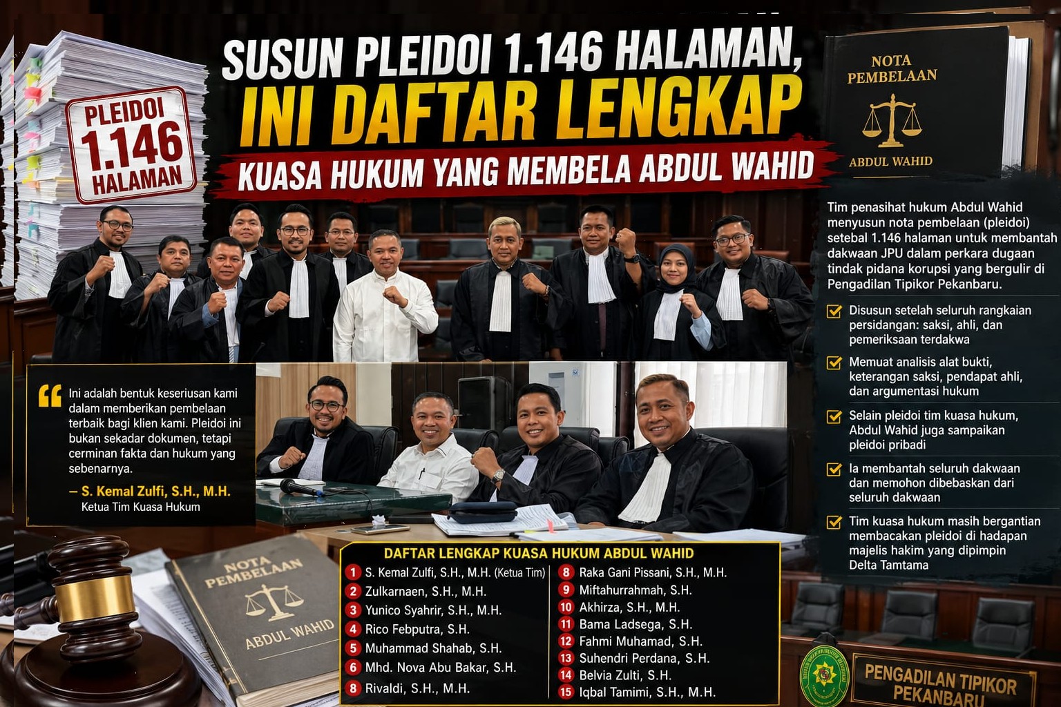 Susun Pleidoi 1.146 Halaman, Ini Daftar Lengkap Nama Kuasa Hukum yang Membela Abdul Wahid