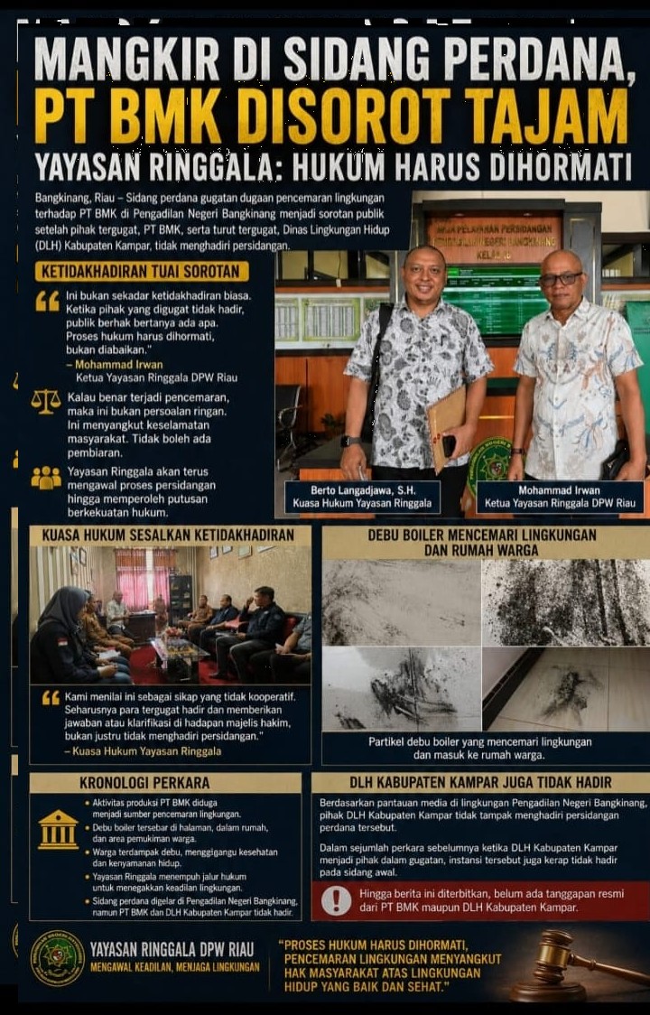 Mangkir di Sidang Perdana, PT BMK Disorot Tajam; Yayasan Ringgala: Hukum Harus Dihormati