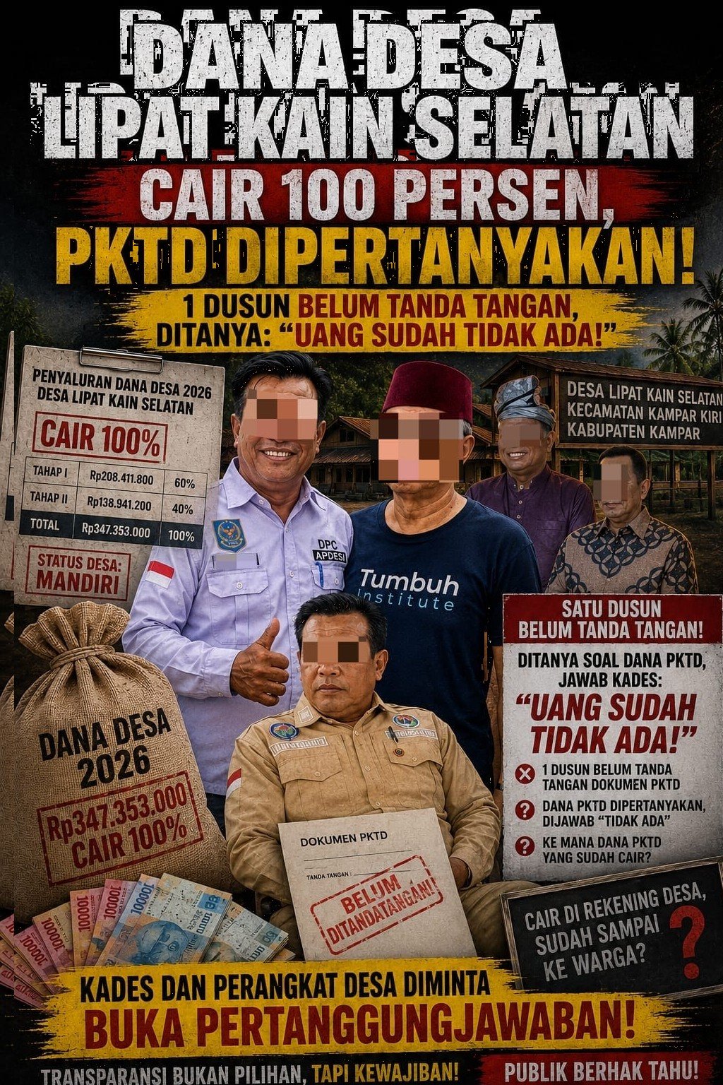 Dana Desa Lipat Kain Selatan Cair 100 Persen, PKTD Dipertanyakan: Satu Dusun Belum Tanda Tangan, Dana Disebut  Sudah Tidak Ada!