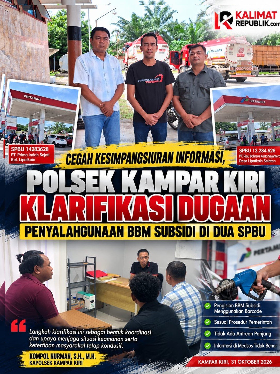 Cegah Kesimpangsiuran Informasi, Polsek Kampar Kiri Klarifikasi Dugaan Penyalahgunaan BBM Subsidi di Dua SPBU