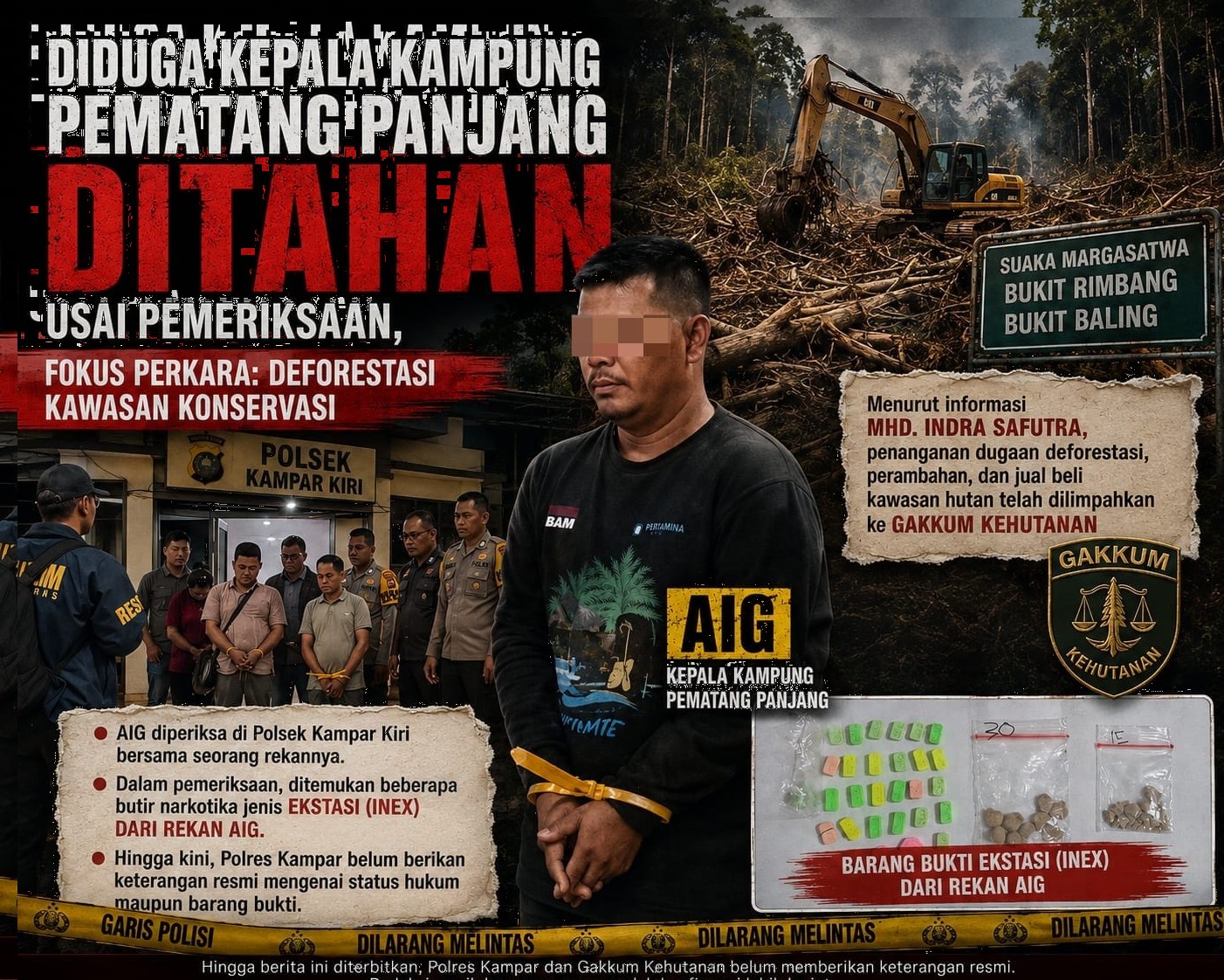 Diduga AIG Kepala Kampung Pematang Panjang Ditahan Indikasi Deforestasi Kawasan Konservasi: Ada Pil Ekstasi ?