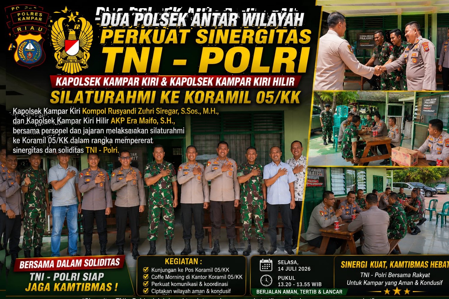 Kapolsek Kampar Kiri dan Kapolsek Kampar Kiri Hilir Perkuat Sinergitas, Silaturahmi ke Koramil 05/KK