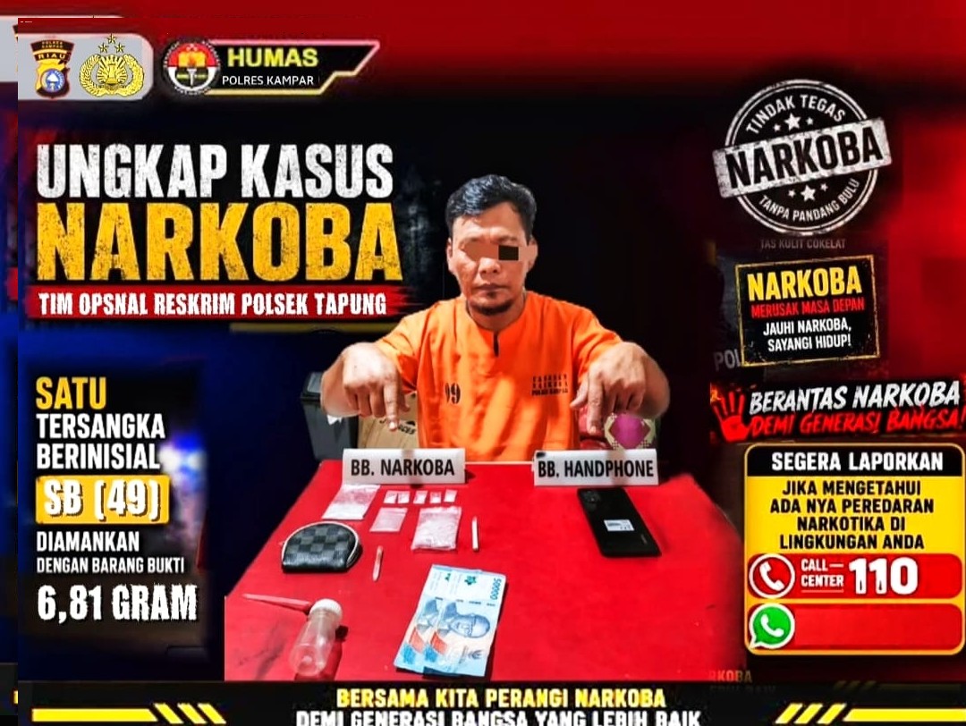 Temukan 6 paket sabu-sabu, Warga Sungai Putih Tak Berkutik Saat Ditangkap Polsek Tapung